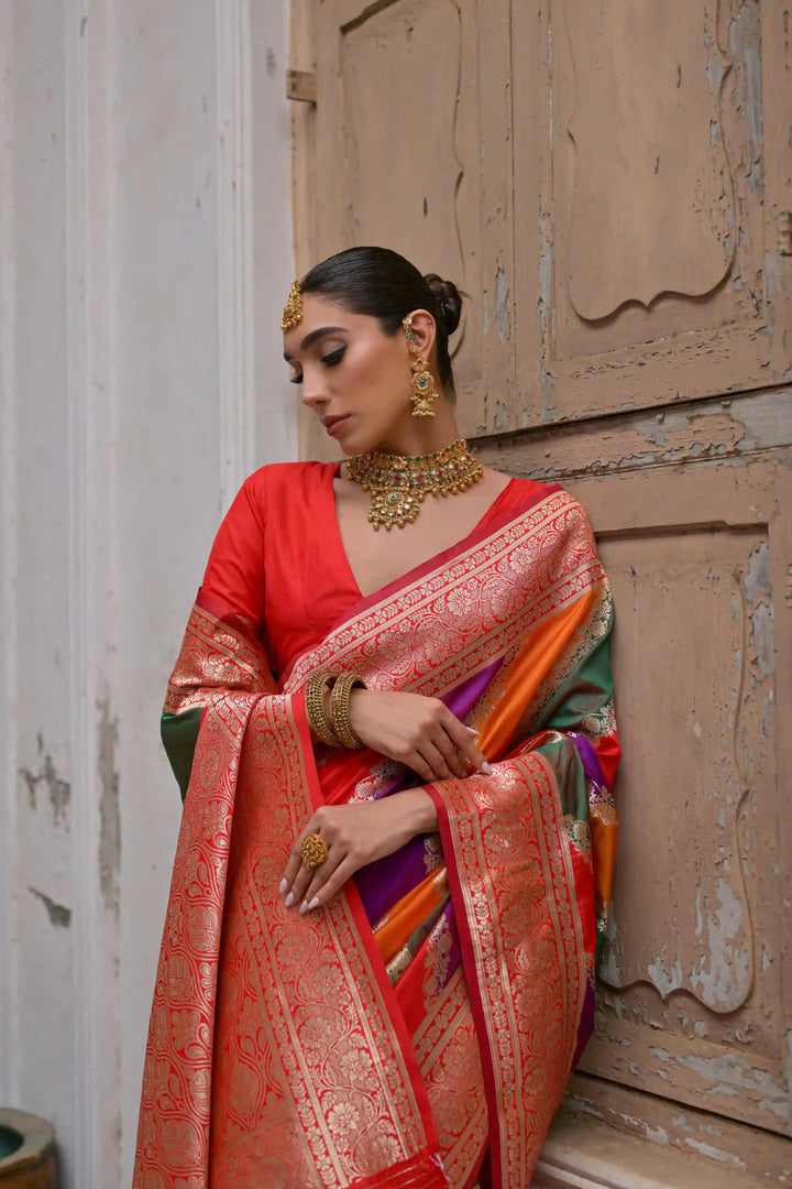 Classic Banarasi Silk Saree with Handloom Kadwa Style Designer Blouse
