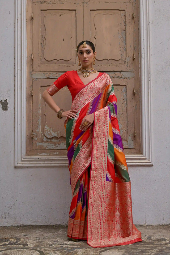 Classic Banarasi Silk Saree with Handloom Kadwa Style Designer Blouse