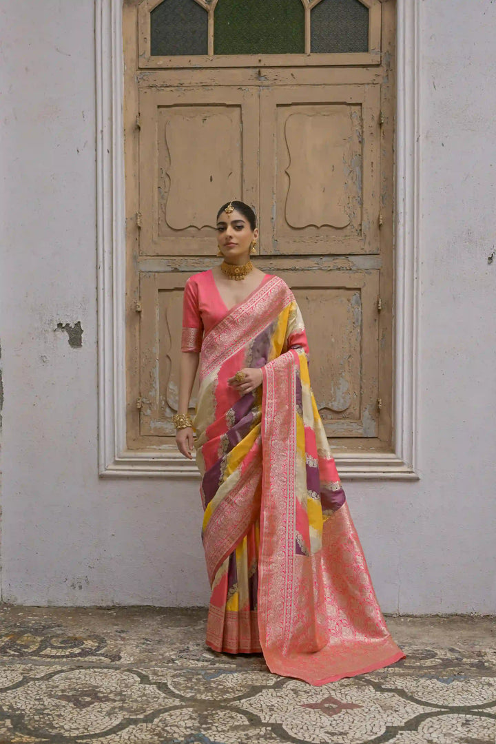 Classic Banarasi Silk Saree with Handloom Kadwa Style Designer Blouse