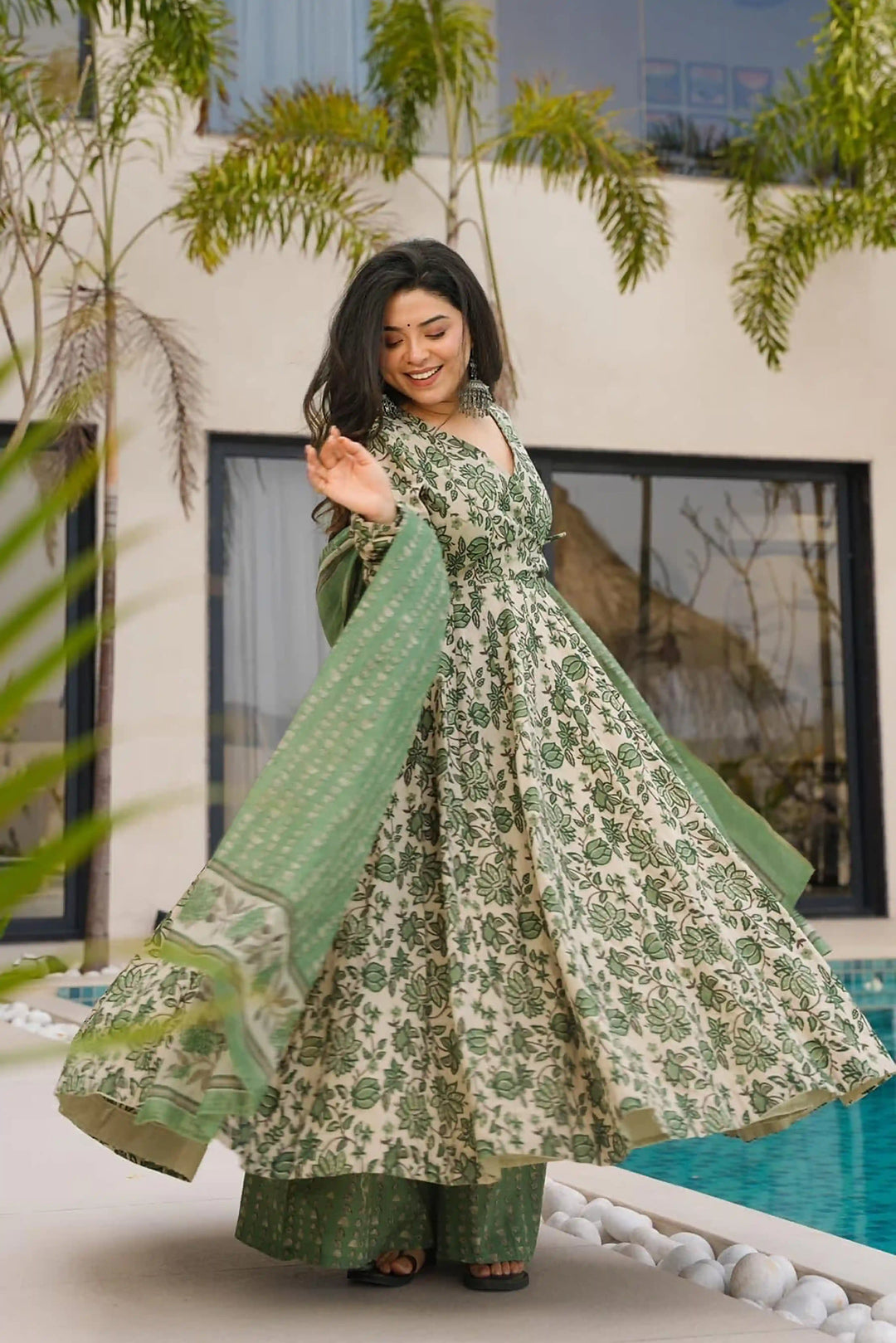 Breezy Cotton Anarkali for Curvy Women in Pista Green