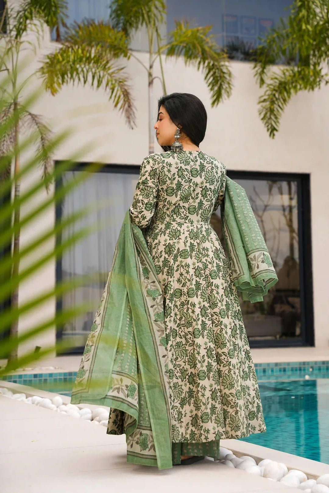 Breezy Cotton Anarkali for Curvy Women in Pista Green