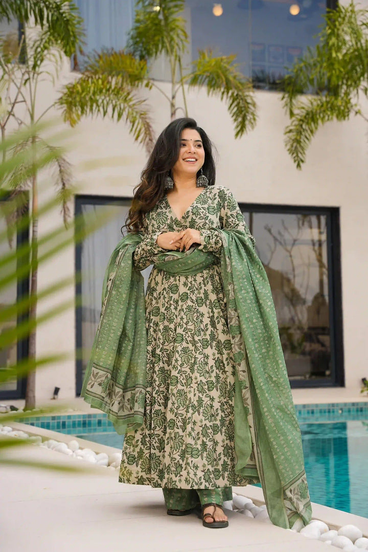 Breezy Cotton Anarkali for Curvy Women in Pista Green
