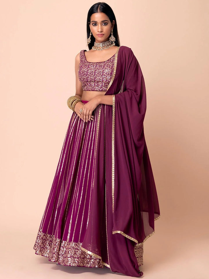 Wine Georgette Designer Lehenga Choli with Sequence Embroidery Work