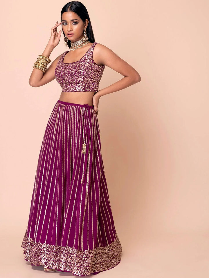 Wine Georgette Designer Lehenga Choli with Sequence Embroidery Work