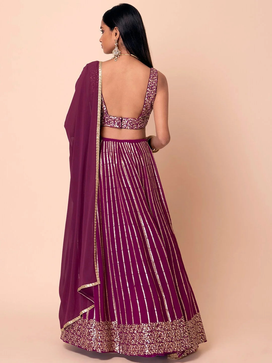 Wine Georgette Designer Lehenga Choli with Sequence Embroidery Work