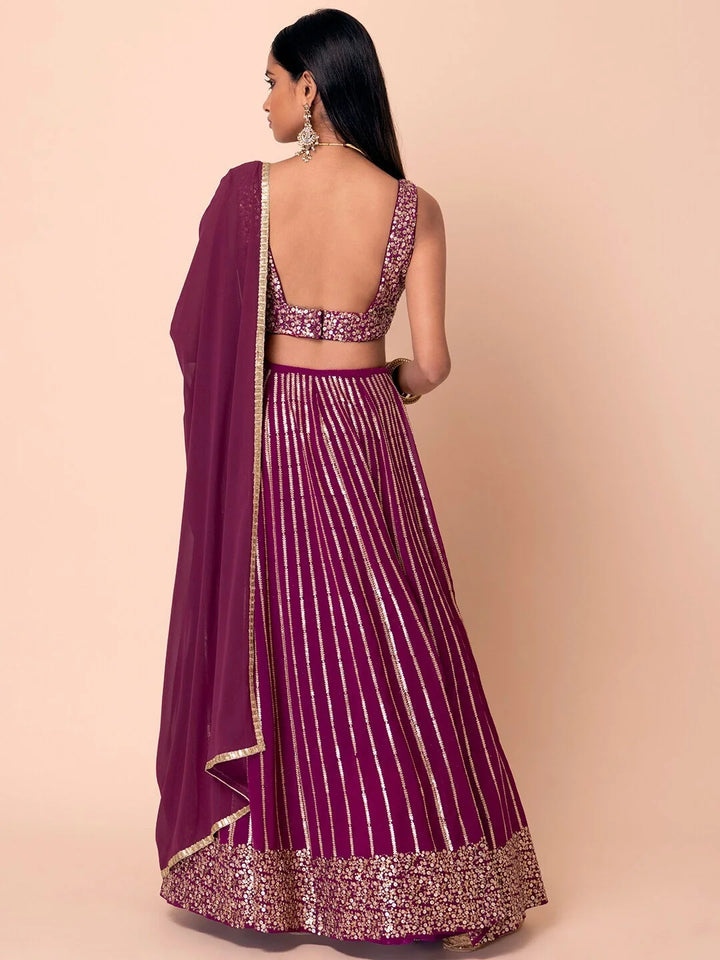 Wine Georgette Designer Lehenga Choli with Sequence Embroidery Work