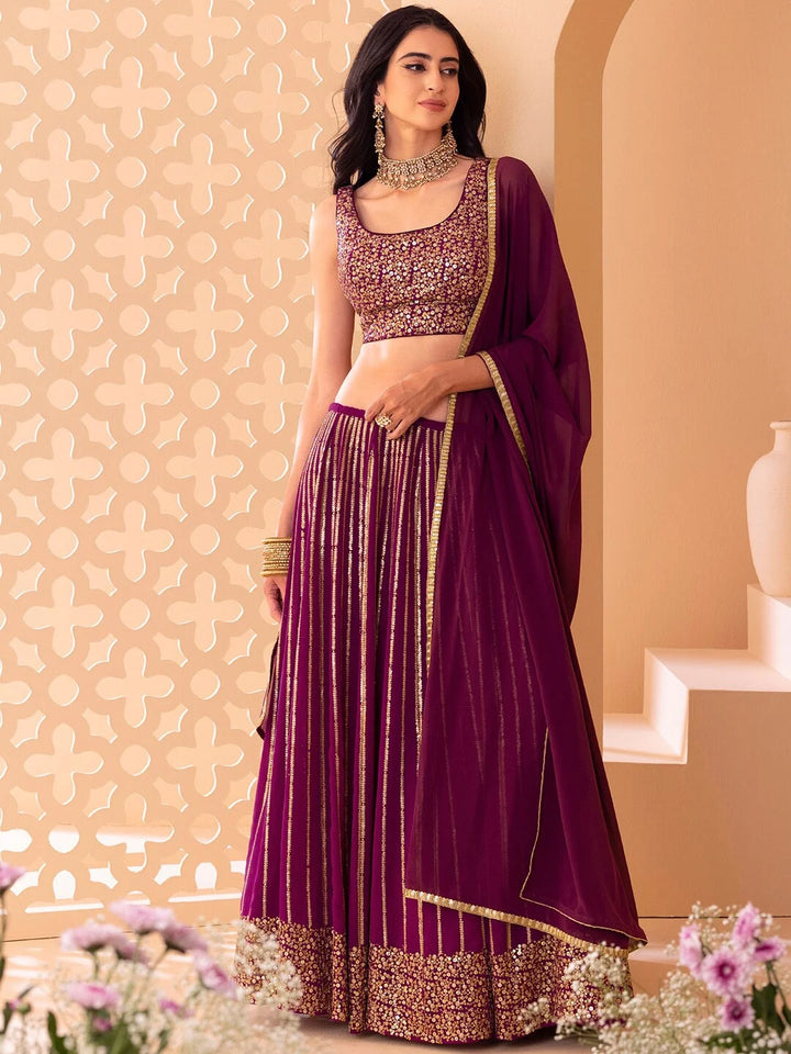 Wine Georgette Designer Lehenga Choli with Sequence Embroidery Work