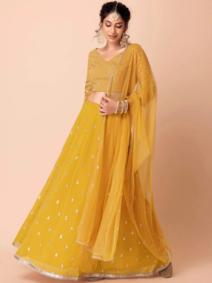 Yellow Georgette Designer Lehenga Choli with Net Dupatta