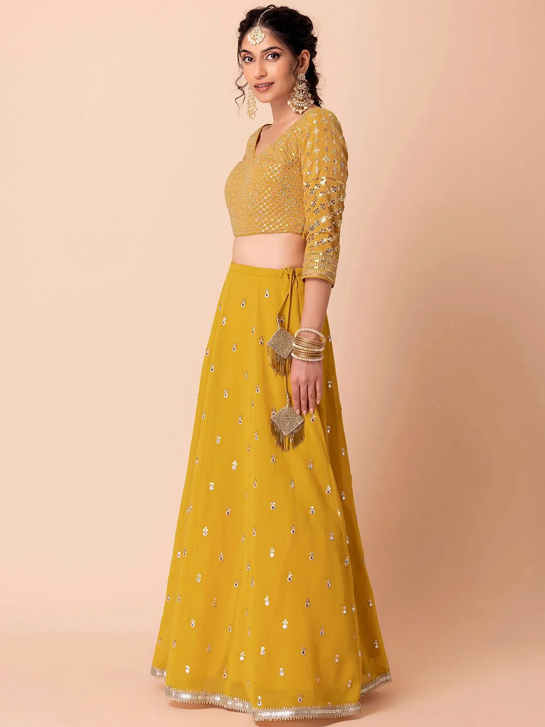 Yellow Georgette Designer Lehenga Choli with Net Dupatta