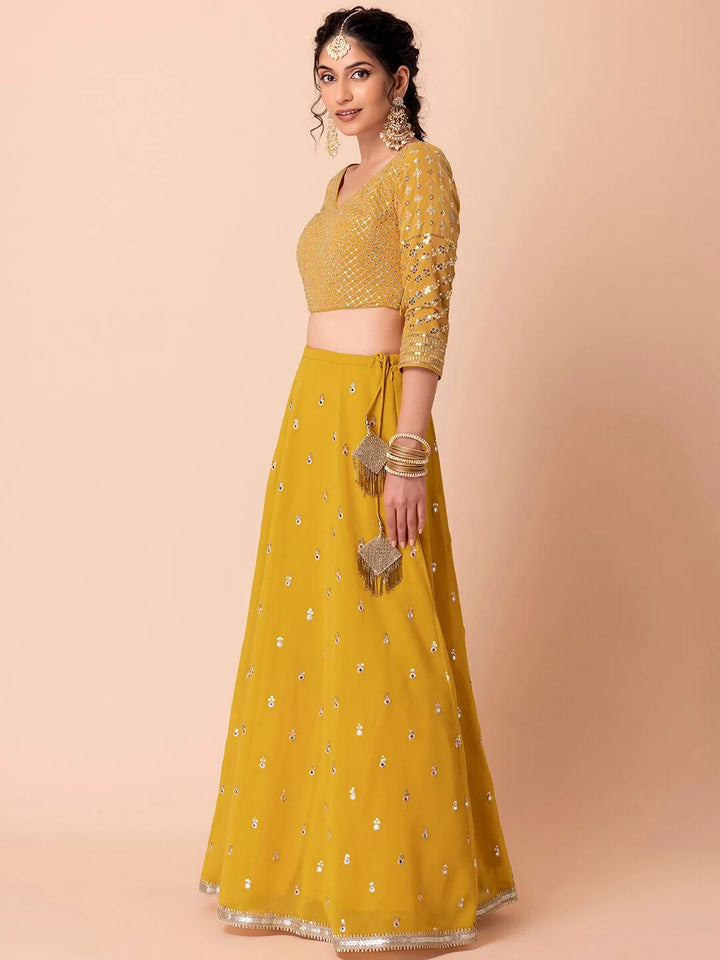 Yellow Georgette Designer Lehenga Choli with Net Dupatta