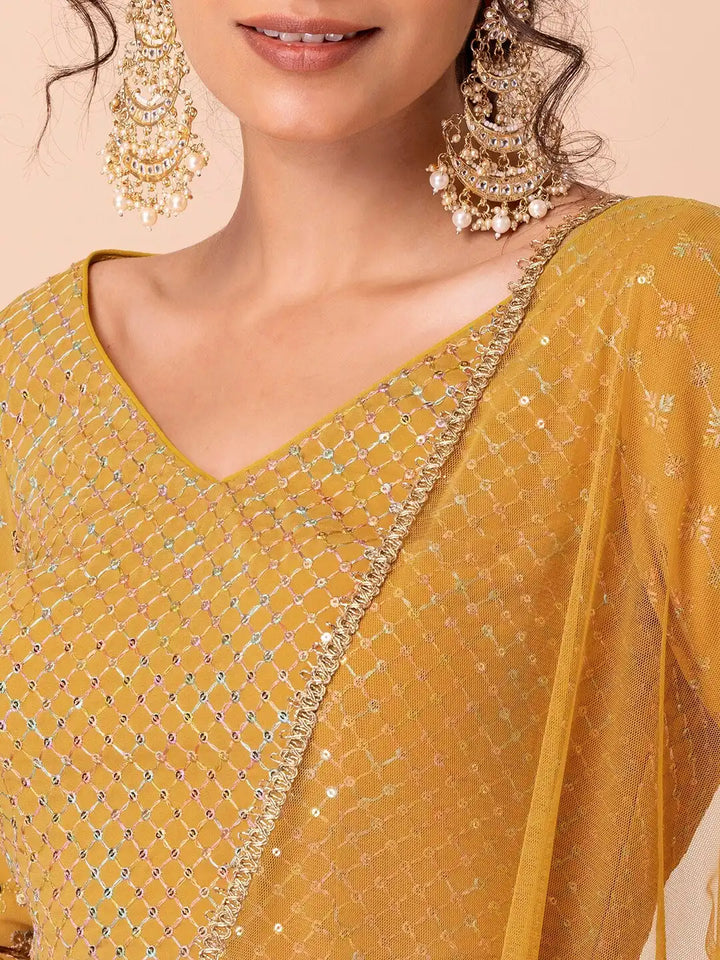Yellow Georgette Designer Lehenga Choli with Net Dupatta