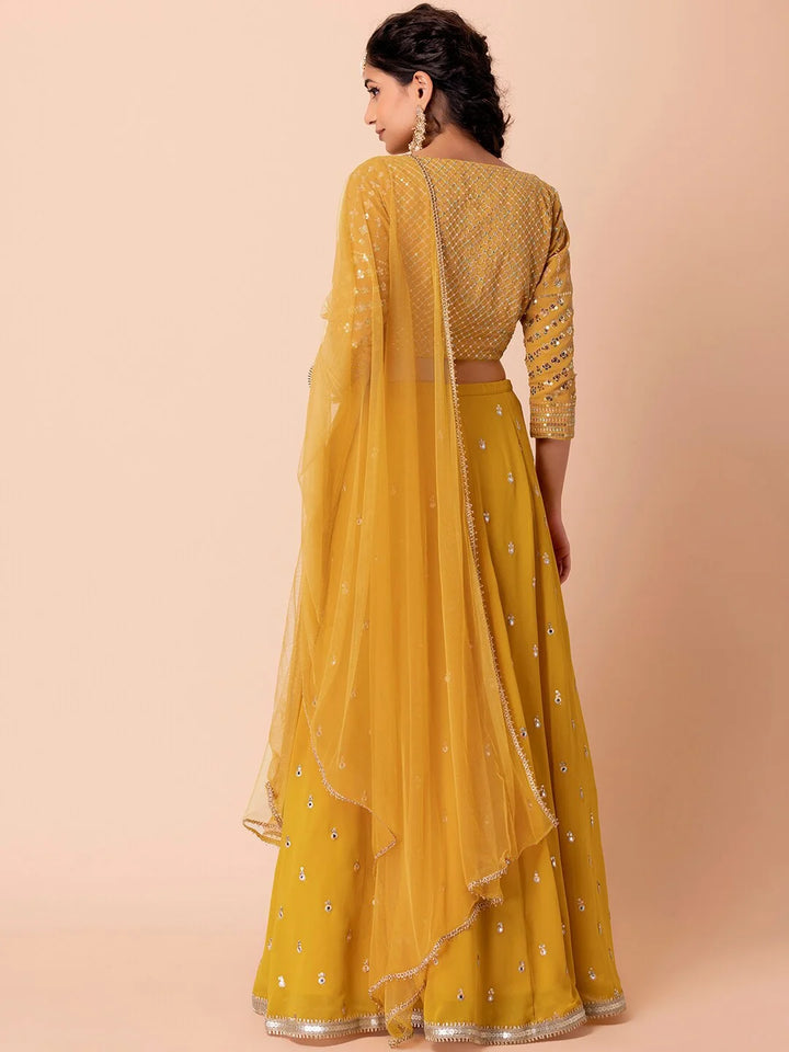 Yellow Georgette Designer Lehenga Choli with Net Dupatta