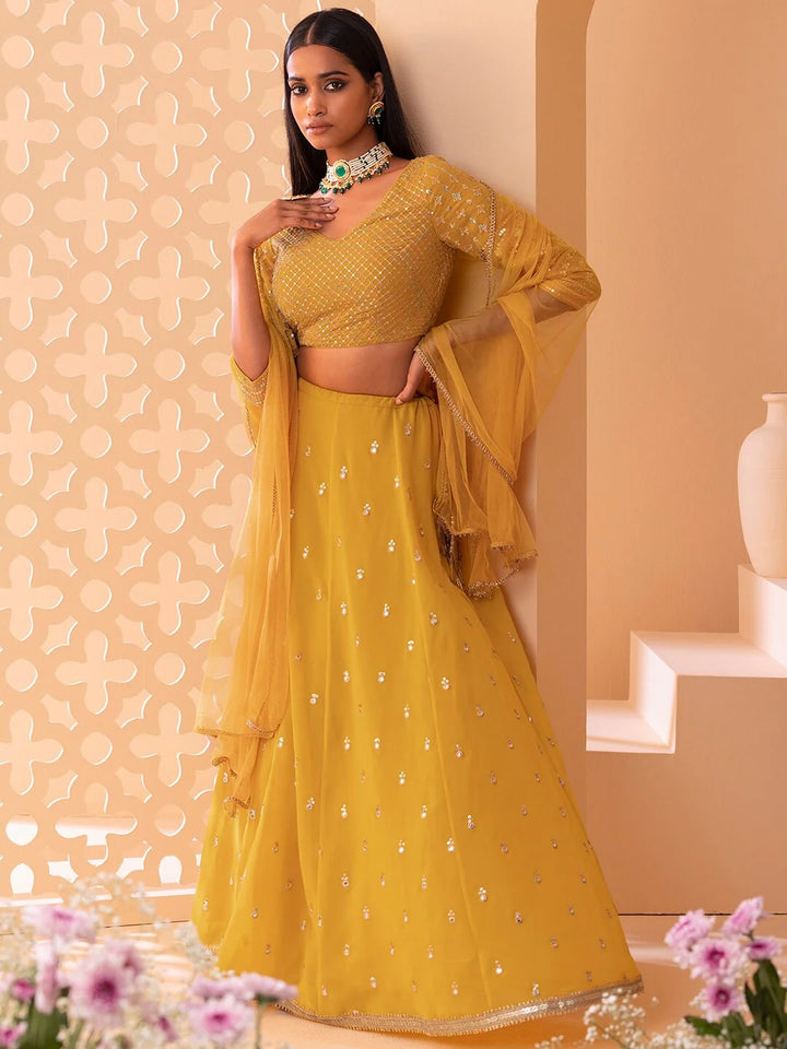 Yellow Georgette Designer Lehenga Choli with Net Dupatta
