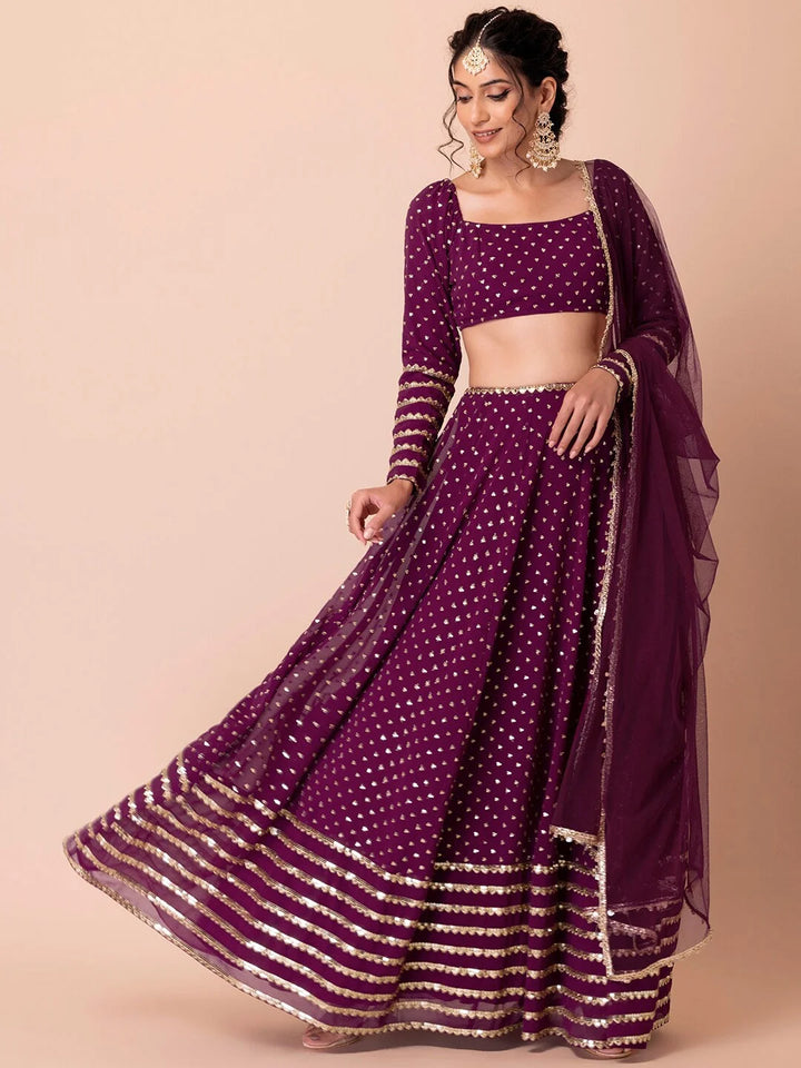 Wine Georgette Designer Lehenga Choli with Net Dupatta