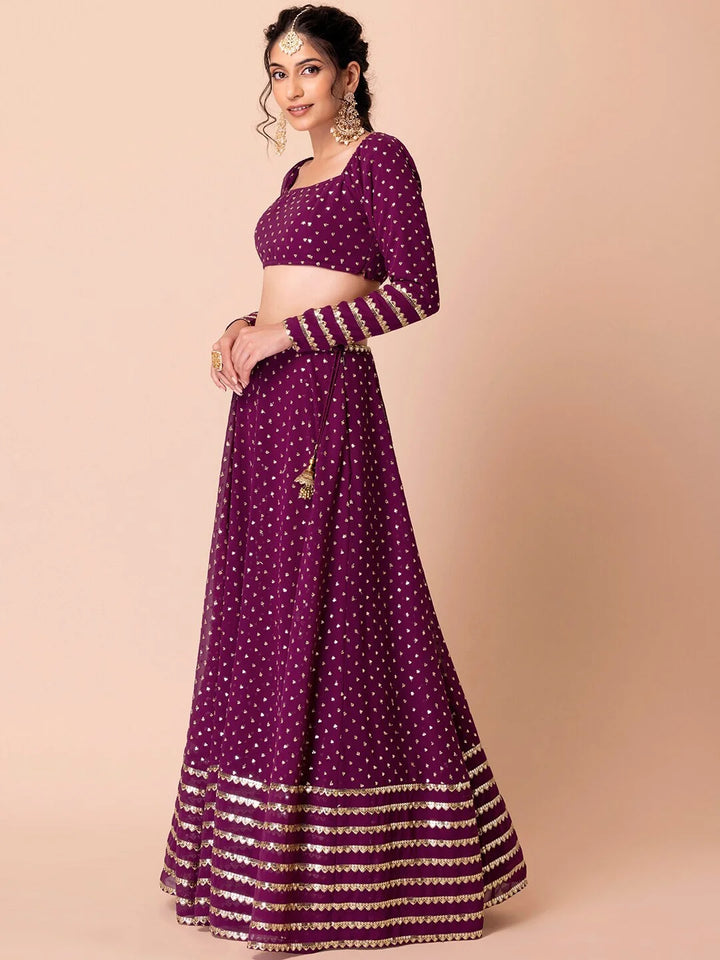 Wine Georgette Designer Lehenga Choli with Net Dupatta