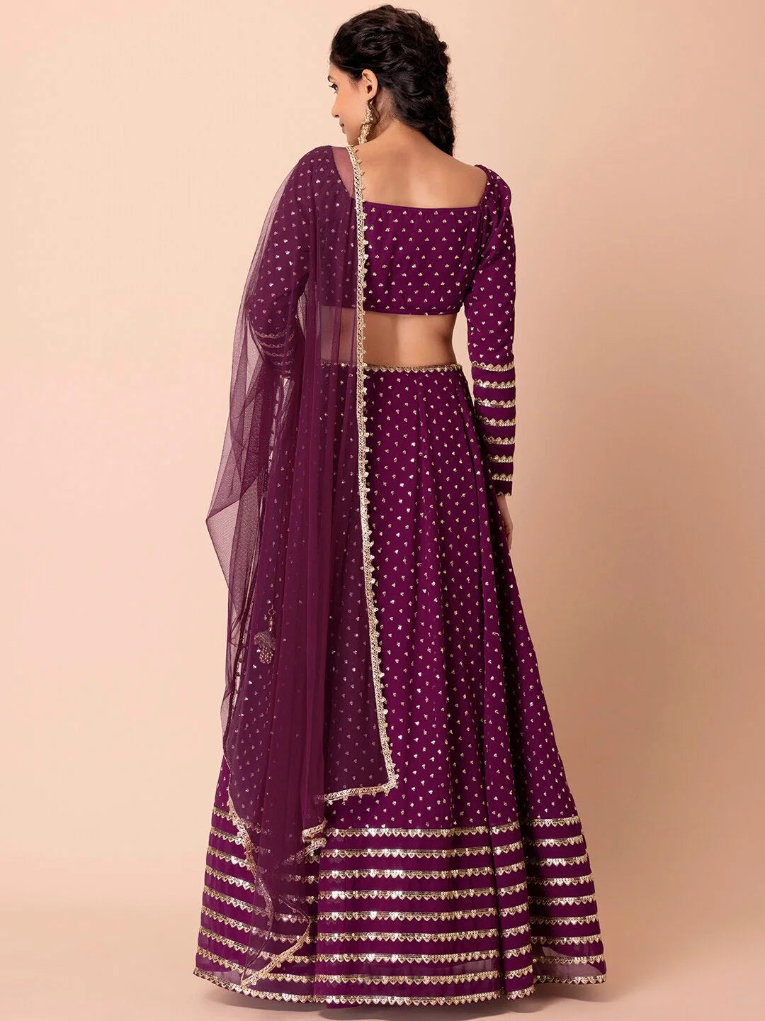 Wine Georgette Designer Lehenga Choli with Net Dupatta