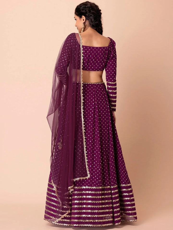 Wine Georgette Designer Lehenga Choli with Net Dupatta