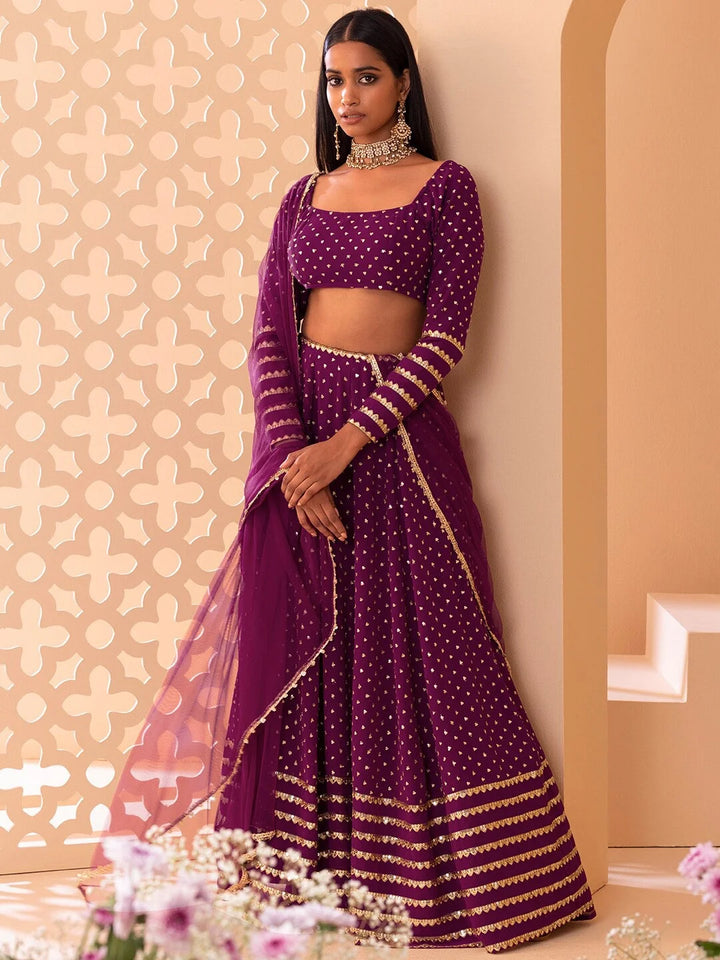 Wine Georgette Designer Lehenga Choli with Net Dupatta
