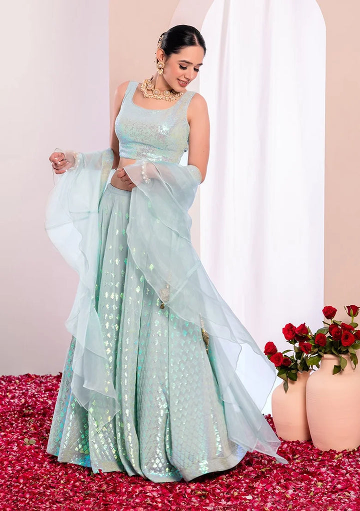 Stylish Party Wear Georgette Lehenga Choli with Organza Dupatta