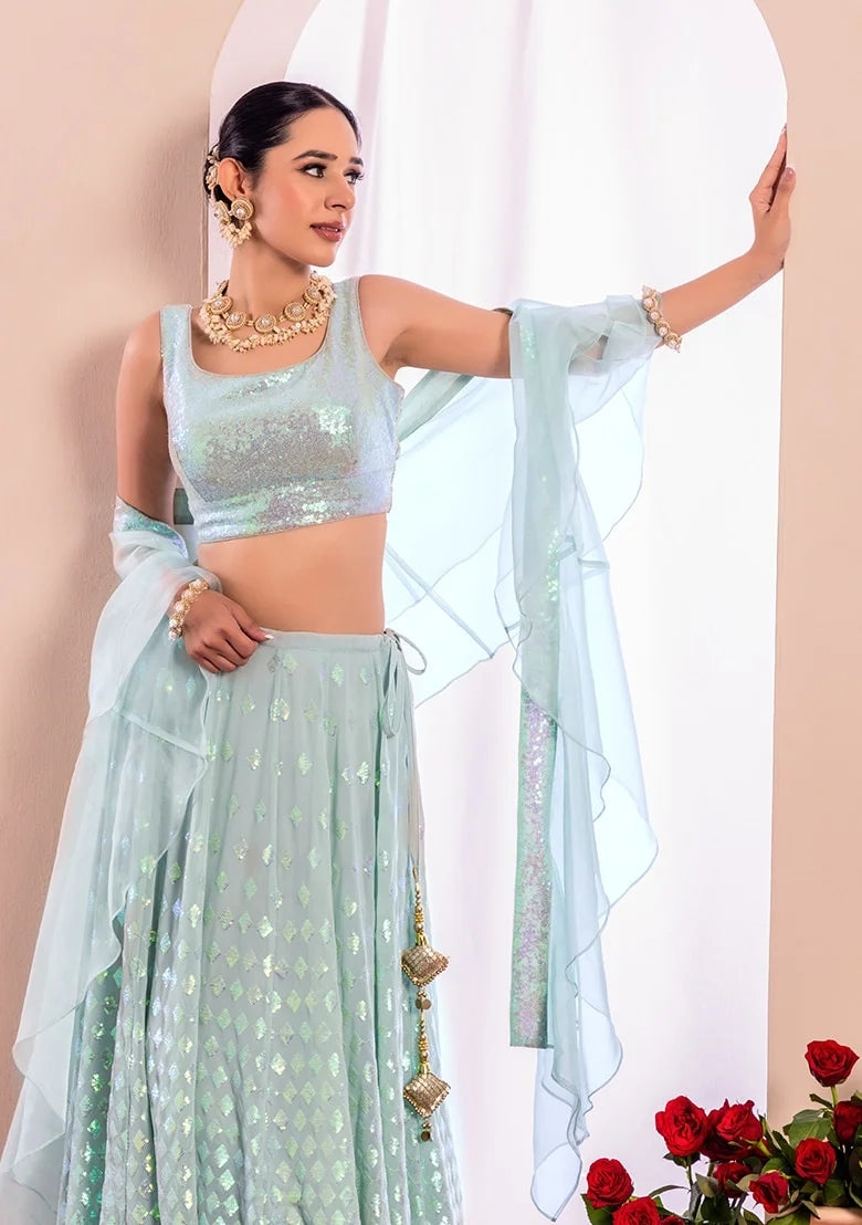 Stylish Party Wear Georgette Lehenga Choli with Organza Dupatta