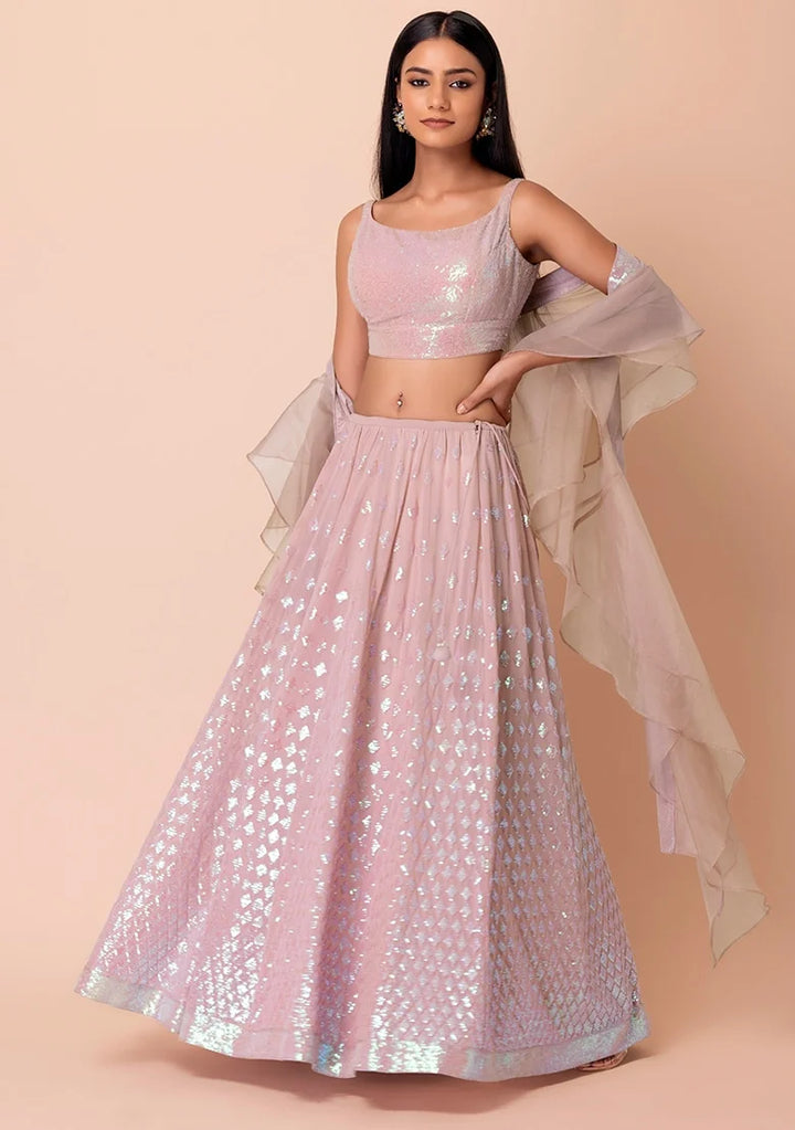 Stylish Party Wear Georgette Lehenga Choli with Organza Dupatta