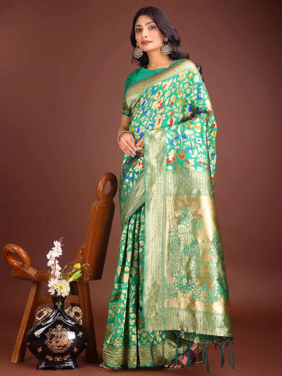 Designer Lichi Silk Sarees with Wevon Designer Work