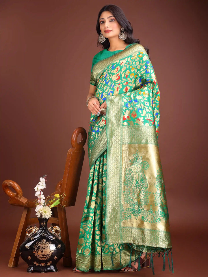 Designer Lichi Silk Sarees with Wevon Designer Work