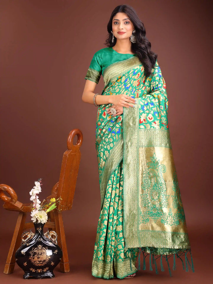 Designer Lichi Silk Sarees with Wevon Designer Work
