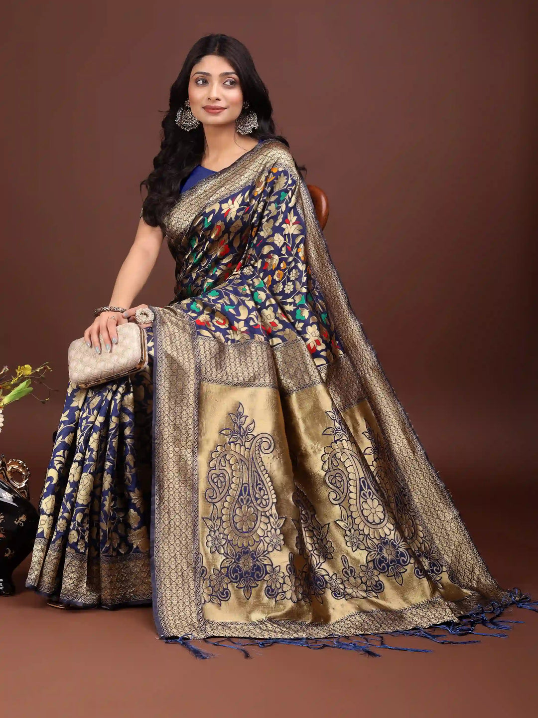 Designer Lichi Silk Sarees with Wevon Designer Work