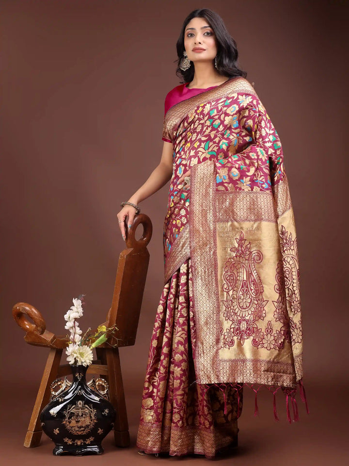 Designer Lichi Silk Sarees with Wevon Designer Work