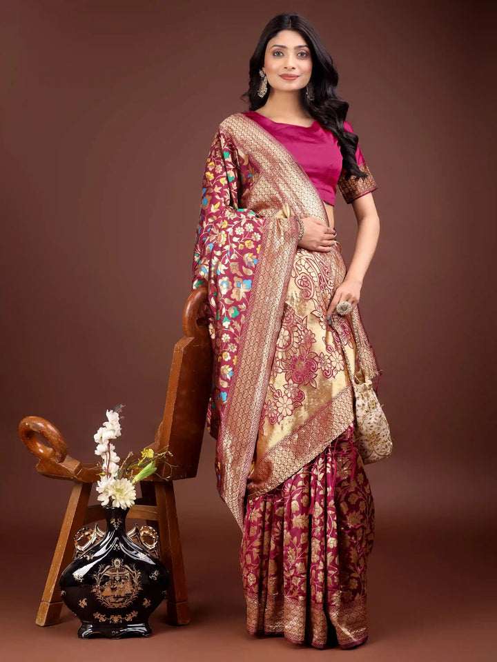 Designer Lichi Silk Sarees with Wevon Designer Work