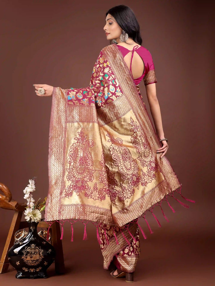 Designer Lichi Silk Sarees with Wevon Designer Work