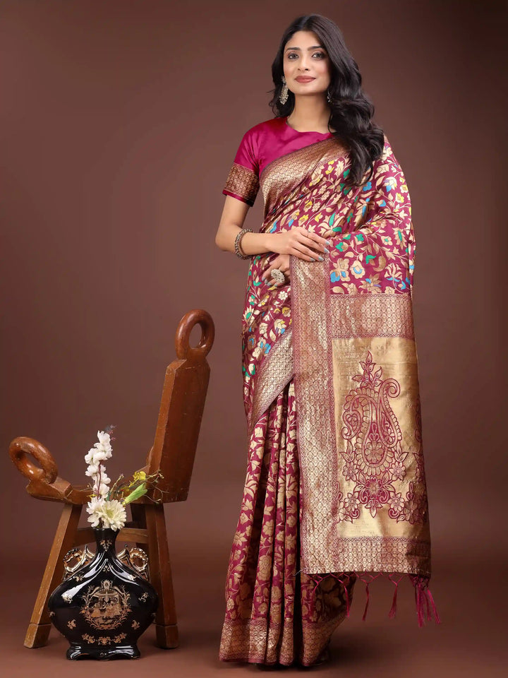 Designer Lichi Silk Sarees with Wevon Designer Work
