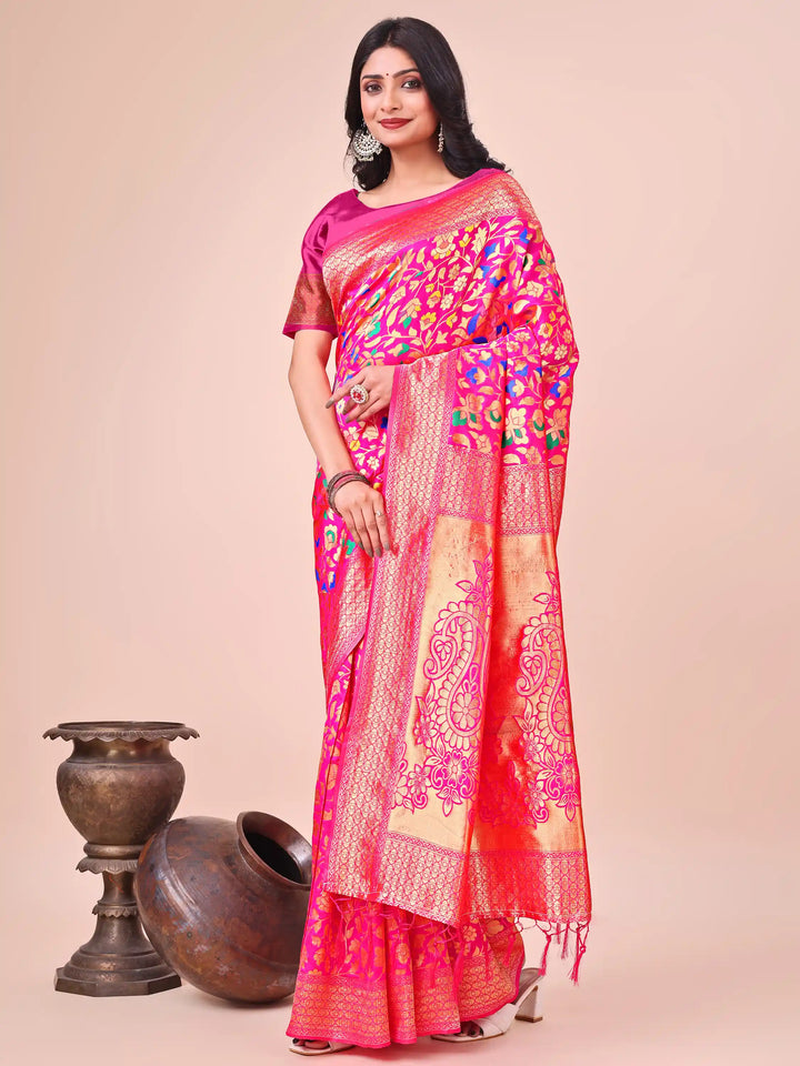 Designer Lichi Silk Sarees with Wevon Designer Work