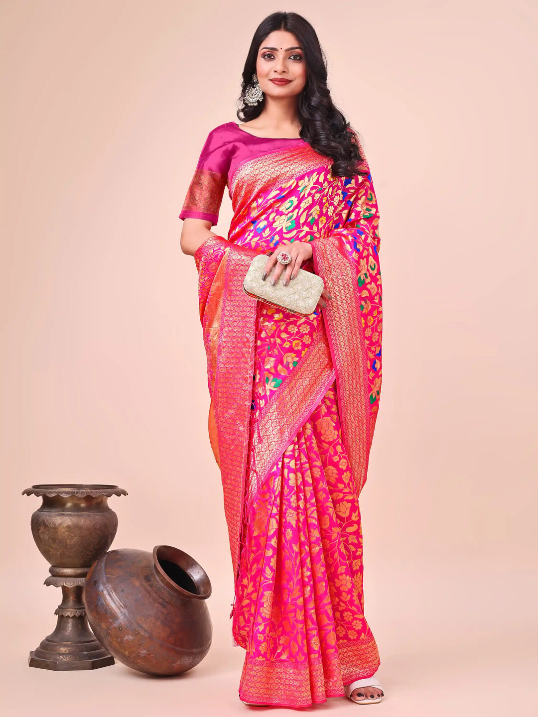 Designer Lichi Silk Sarees with Wevon Designer Work