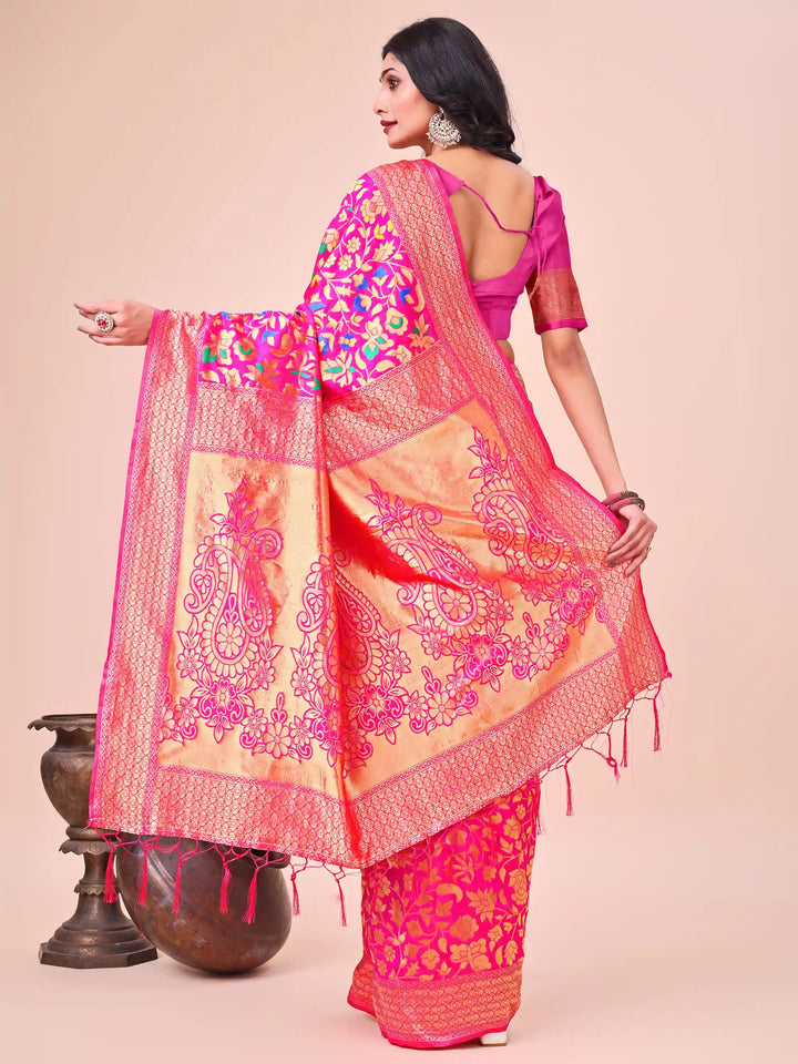Designer Lichi Silk Sarees with Wevon Designer Work