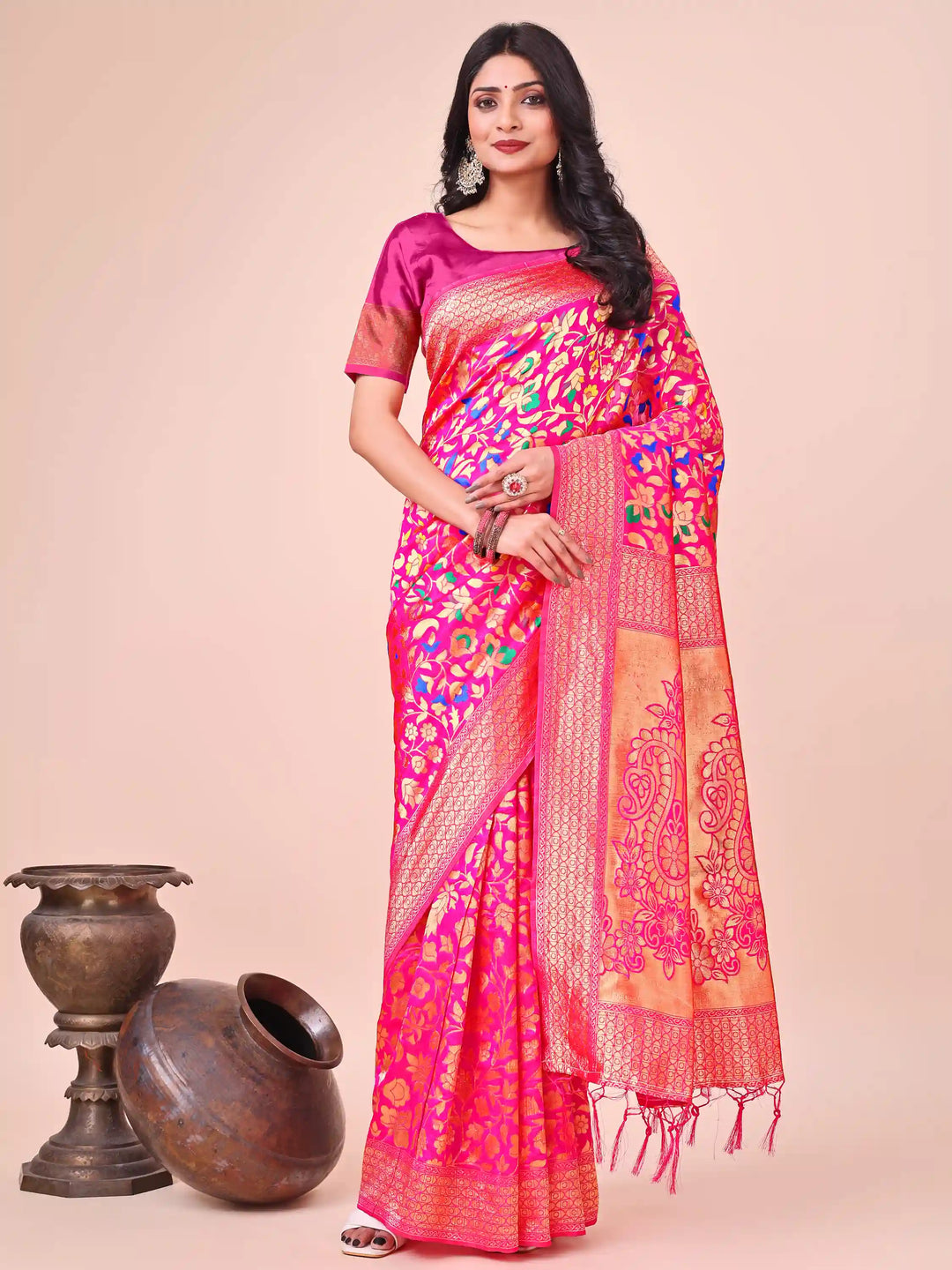Designer Lichi Silk Sarees with Wevon Designer Work