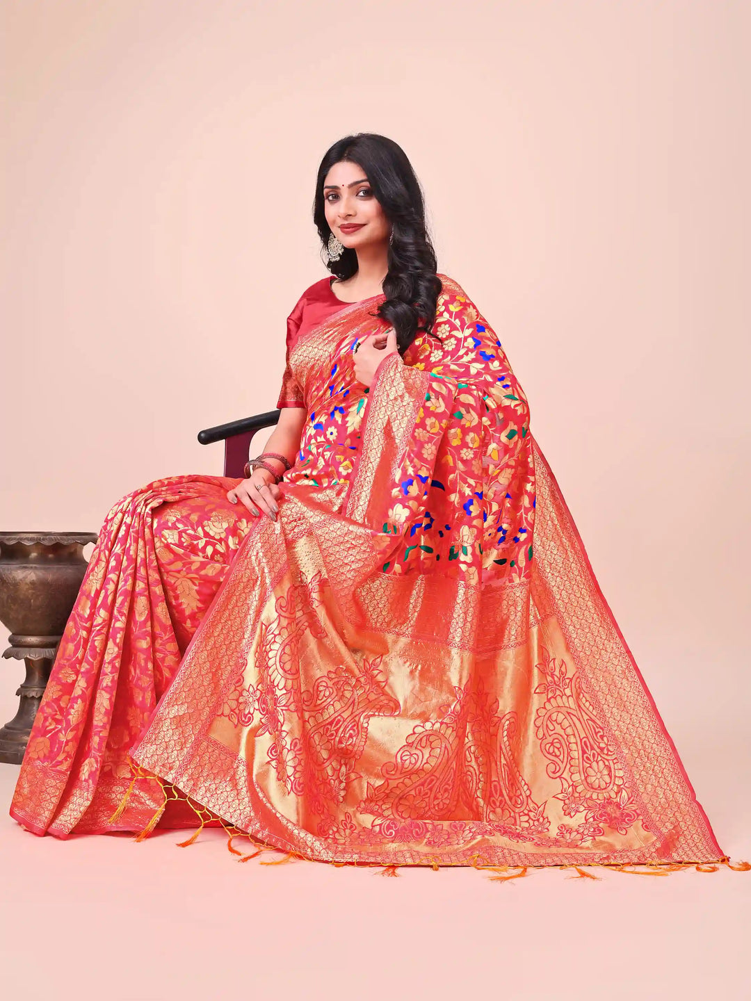 Designer Lichi Silk Sarees with Wevon Designer Work