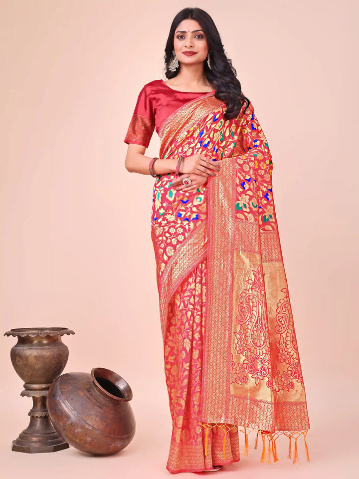 Designer Lichi Silk Sarees with Wevon Designer Work