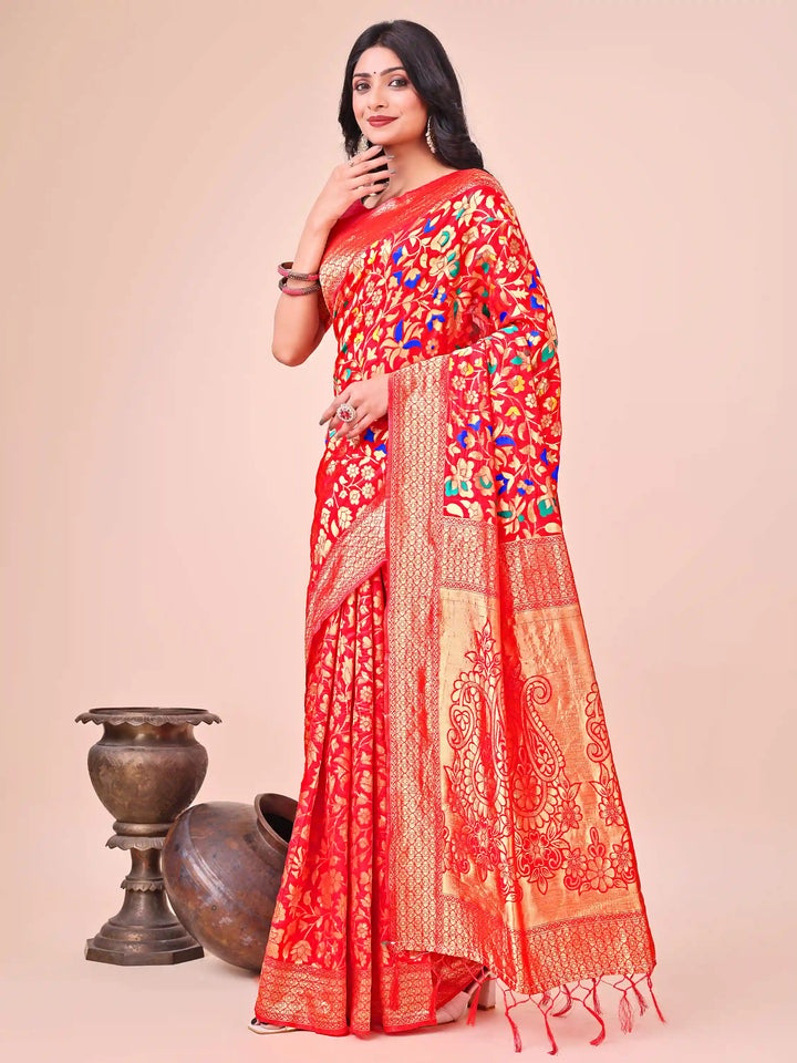 Designer Lichi Silk Sarees with Wevon Designer Work