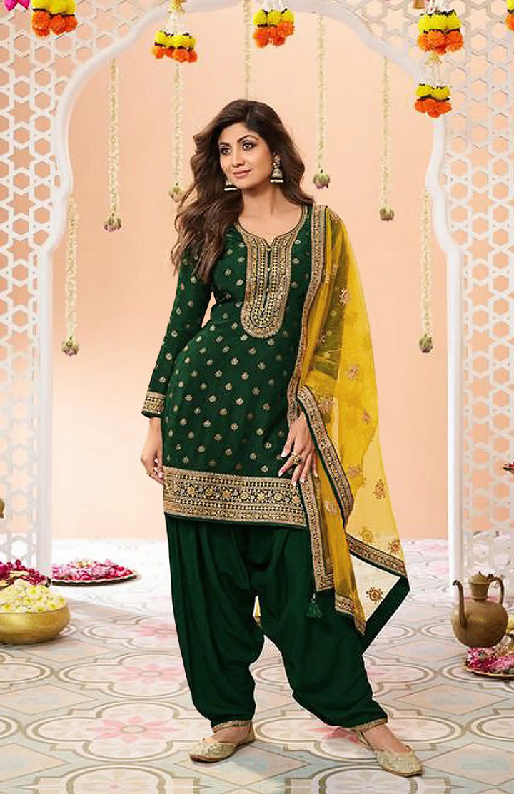 Designer  Jacquard Silk Patiala Suit with Embroidery Work