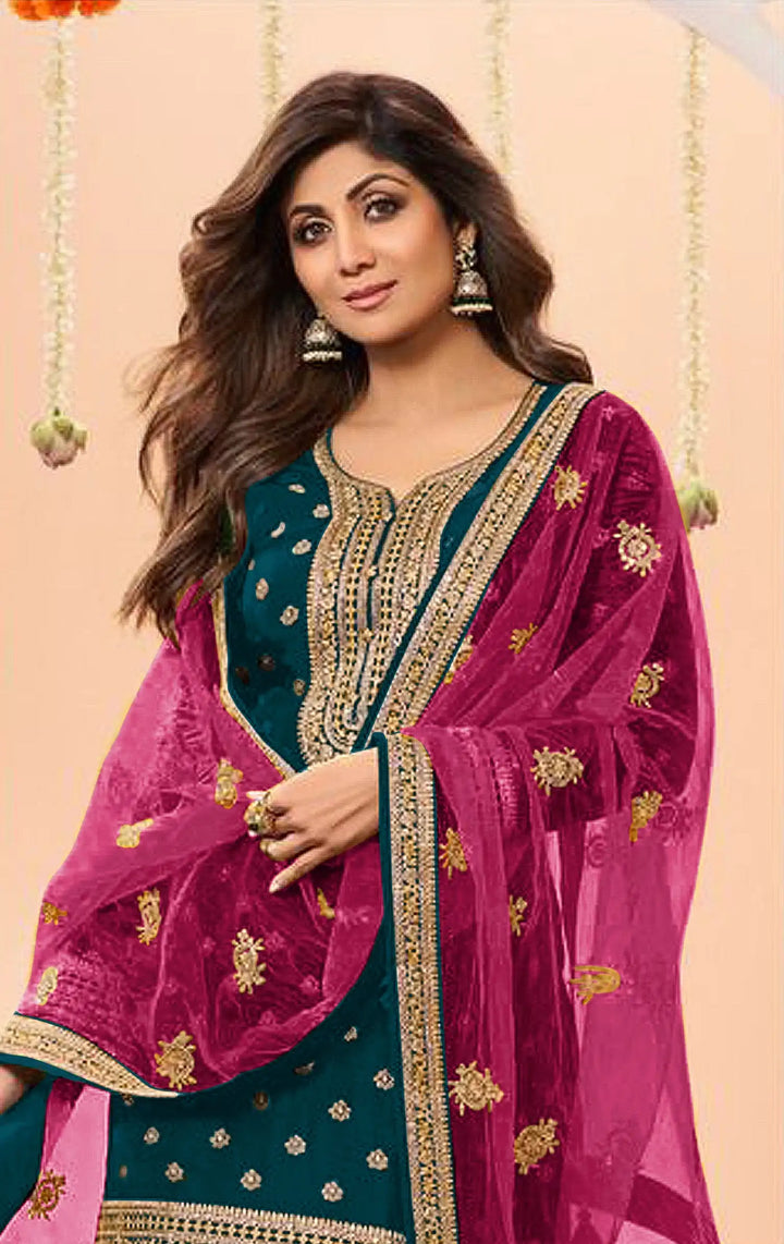 Designer  Jacquard Silk Patiala Suit with Embroidery Work