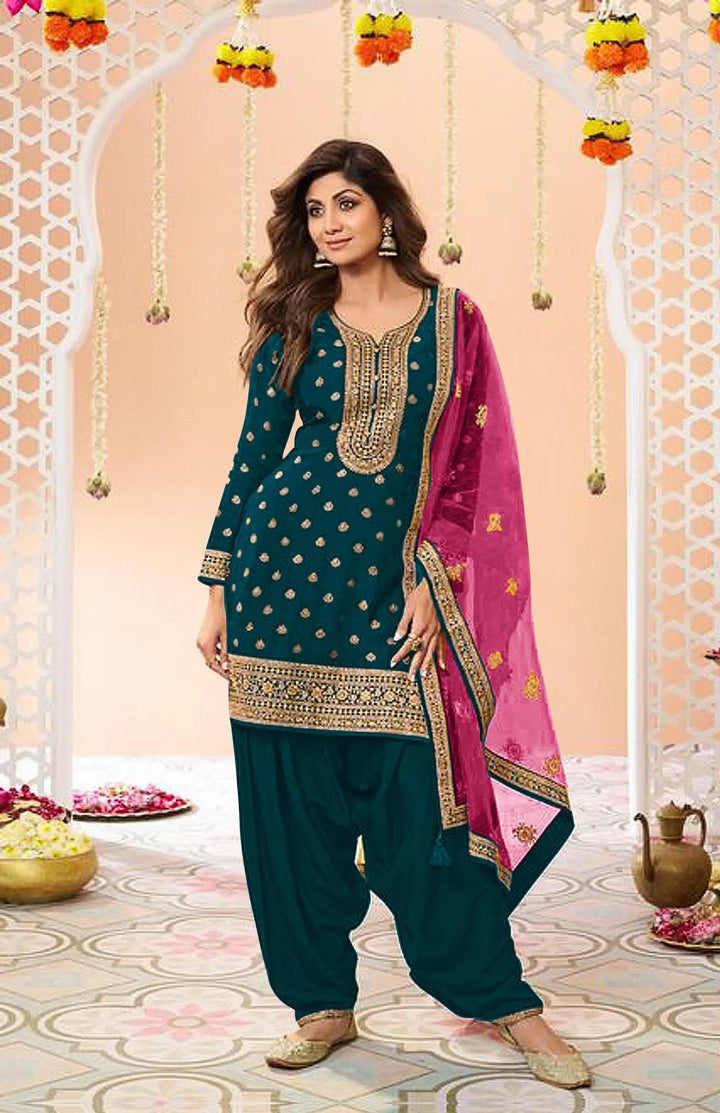 Designer  Jacquard Silk Patiala Suit with Embroidery Work