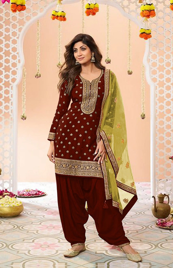 Designer  Jacquard Silk Patiala Suit with Embroidery Work