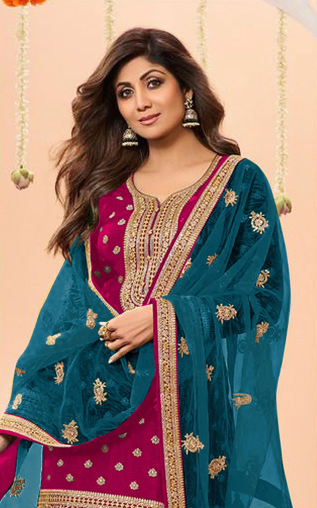 Designer  Jacquard Silk Patiala Suit with Embroidery Work