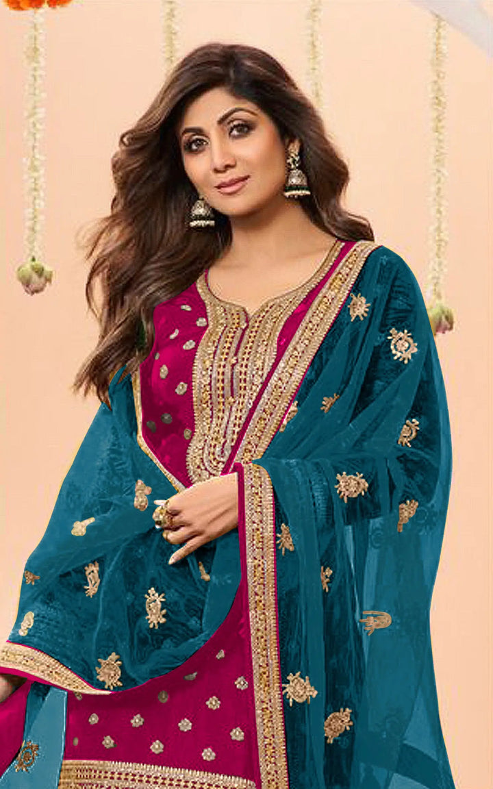 Designer  Jacquard Silk Patiala Suit with Embroidery Work