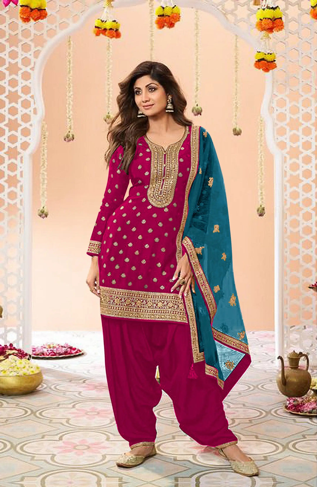 Designer  Jacquard Silk Patiala Suit with Embroidery Work