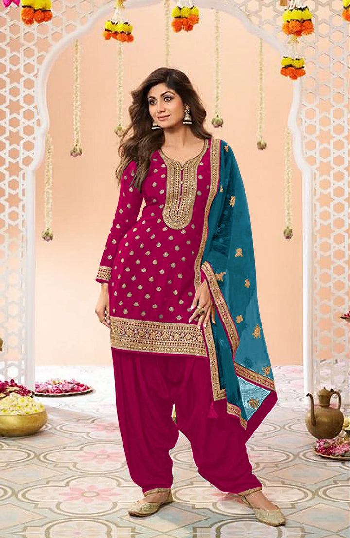 Designer  Jacquard Silk Patiala Suit with Embroidery Work