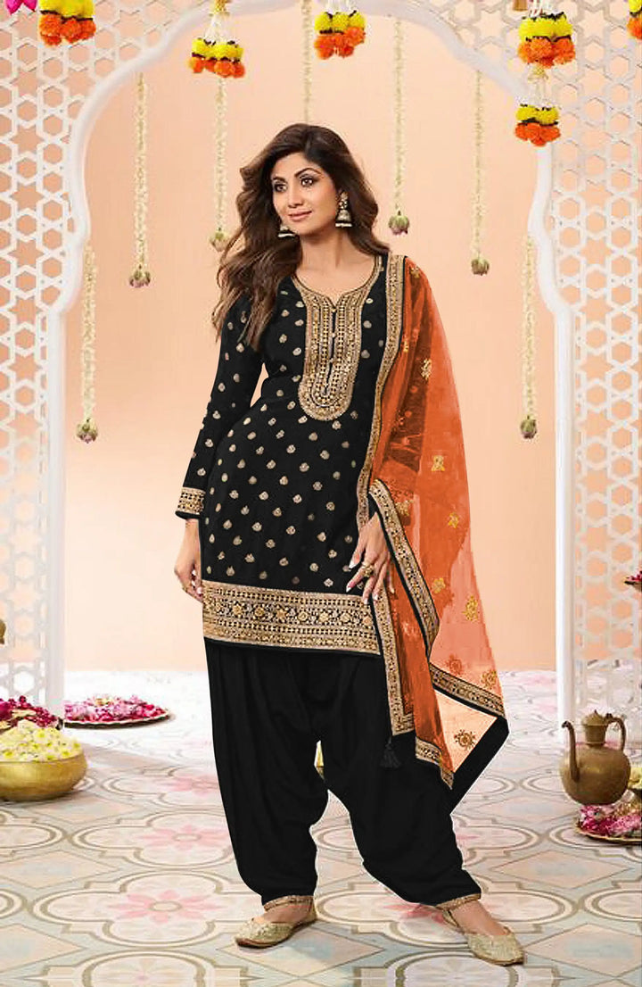 Designer  Jacquard Silk Patiala Suit with Embroidery Work