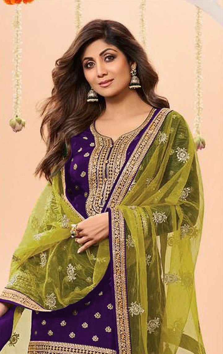 Designer  Jacquard Silk Patiala Suit with Embroidery Work